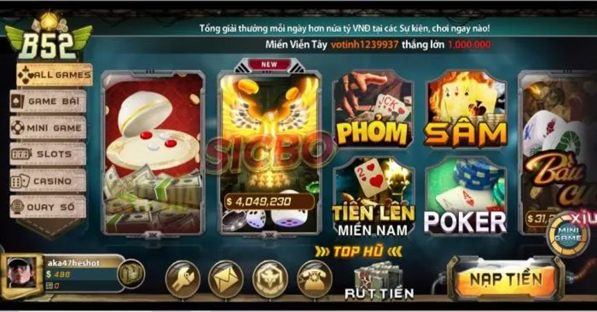 B52 hội tụ nhiều siêu phẩm game bài hấp dẫn